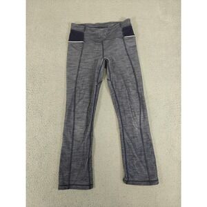 Lululemon Pants Womens 4 Gray Heathered Yoga‎ Leggings Button Hem Mesh Waistband